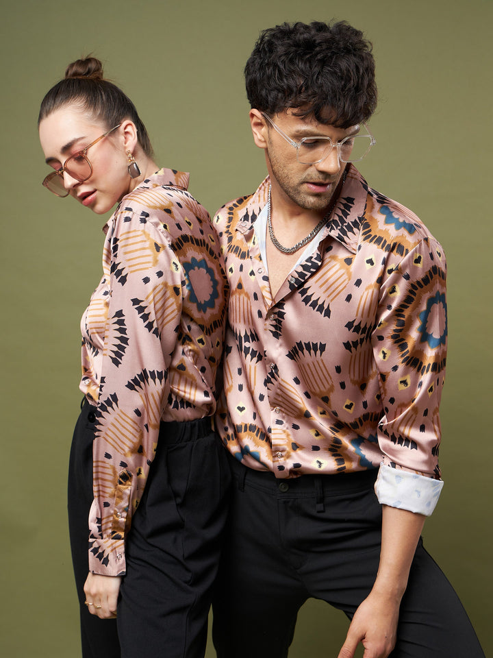 Unisex Brown &amp; Black Satin Relax Fit Shirt