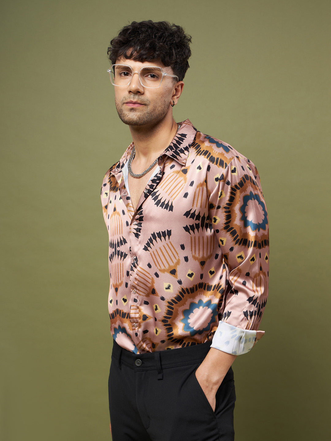 Unisex Brown &amp; Black Satin Relax Fit Shirt
