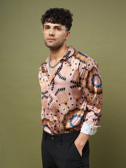 Unisex Brown & Black Satin Relax Fit Shirt