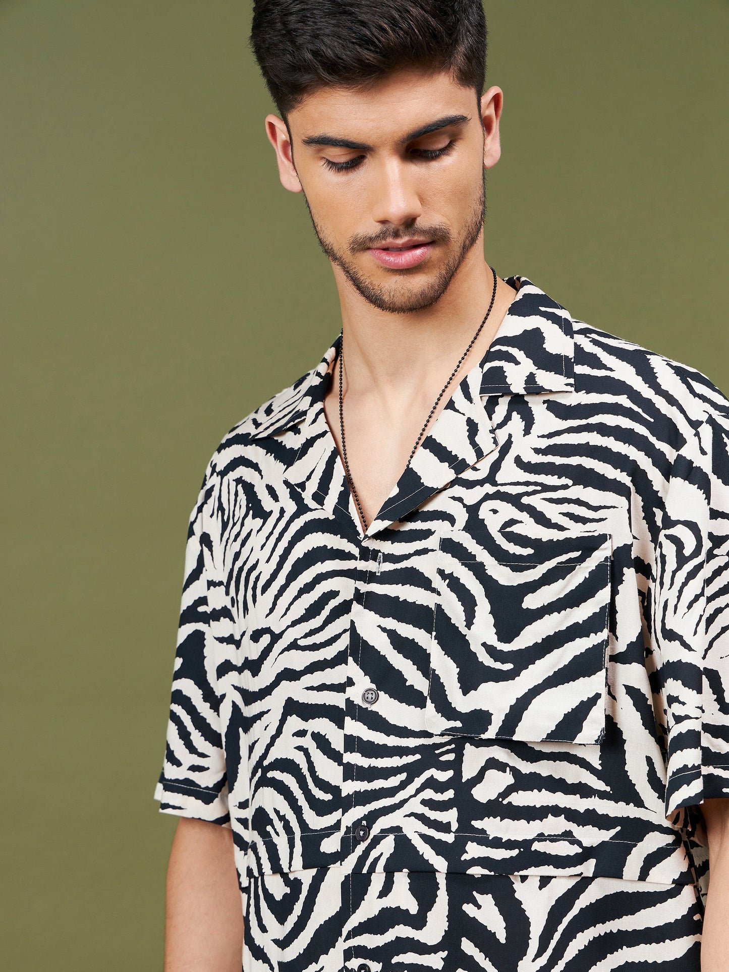 Unisex Beige & Black Animal Print Relax Fit Shirt