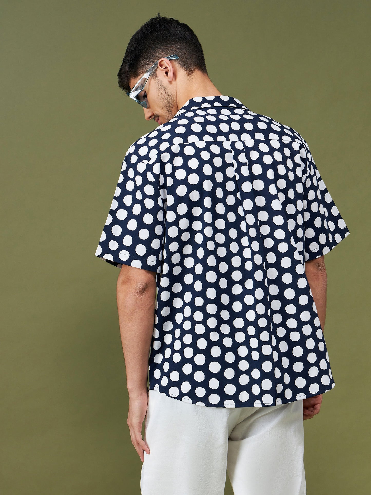 Unisex Navy & White Polka Dot Relax Fit Shirt