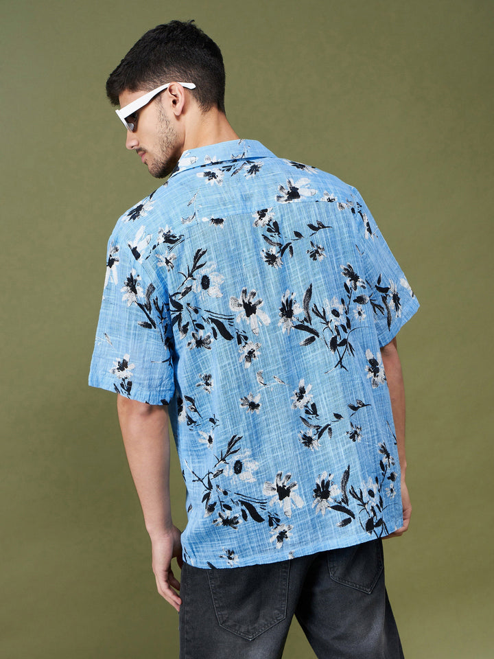 Unisex Sea Green &amp; Black Floral Relax Fit Shirt