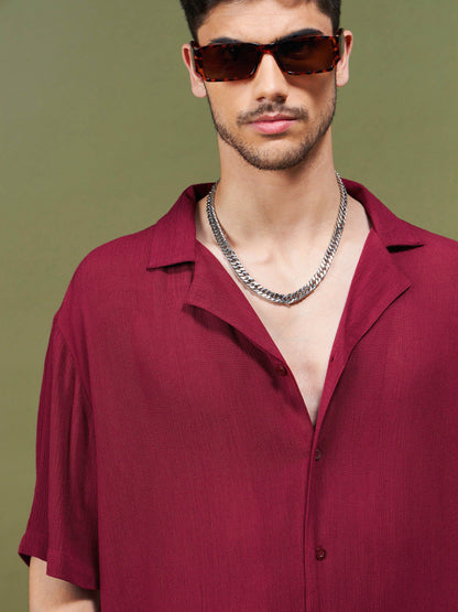 Unisex Maroon Solid Relax Fit Shirt