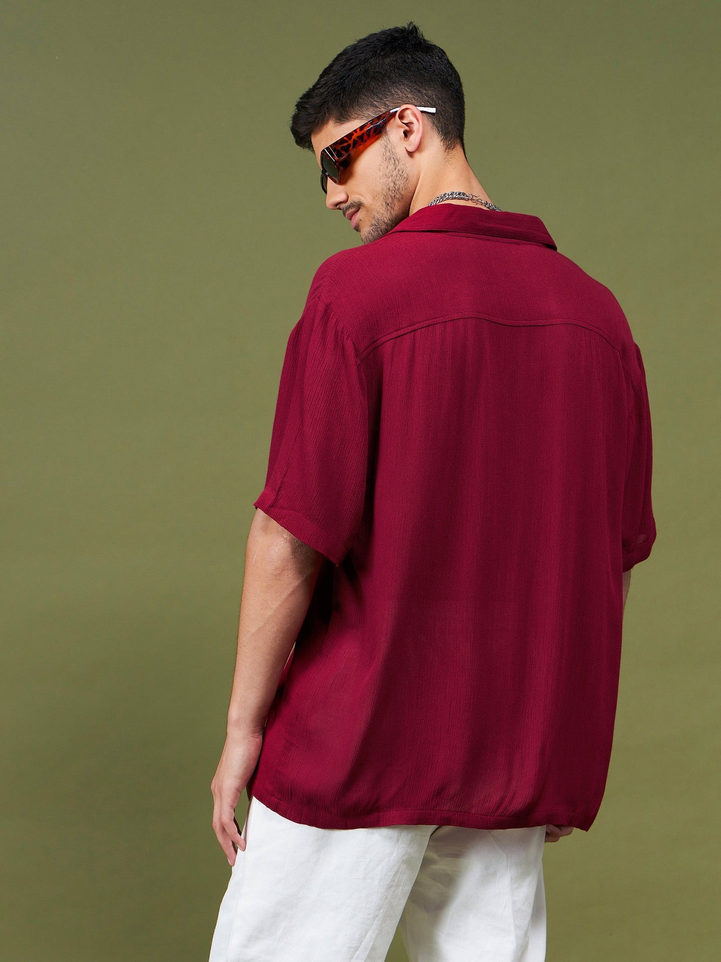 Unisex Maroon Solid Relax Fit Shirt