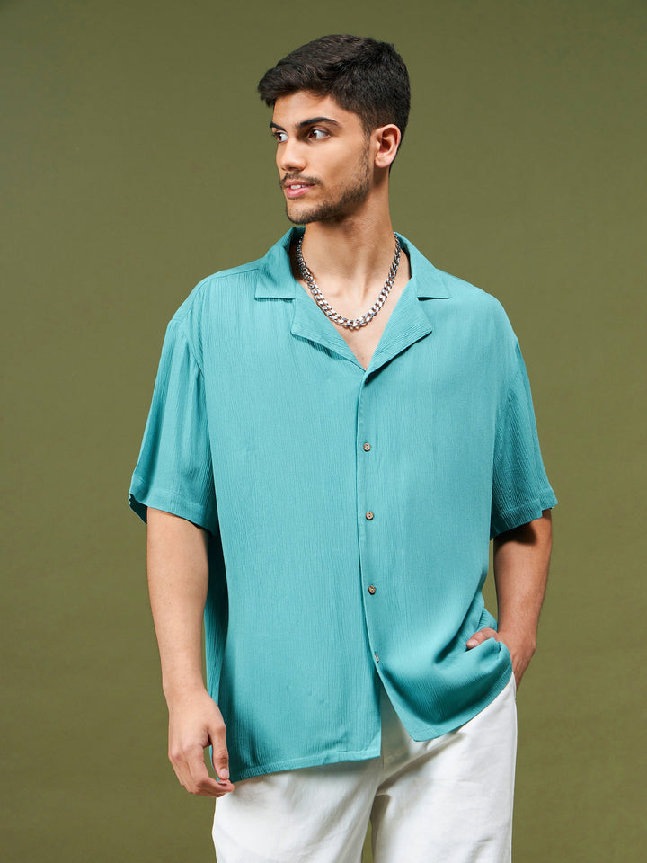 Unisex Teal Blue Solid Relax Fit Shirt