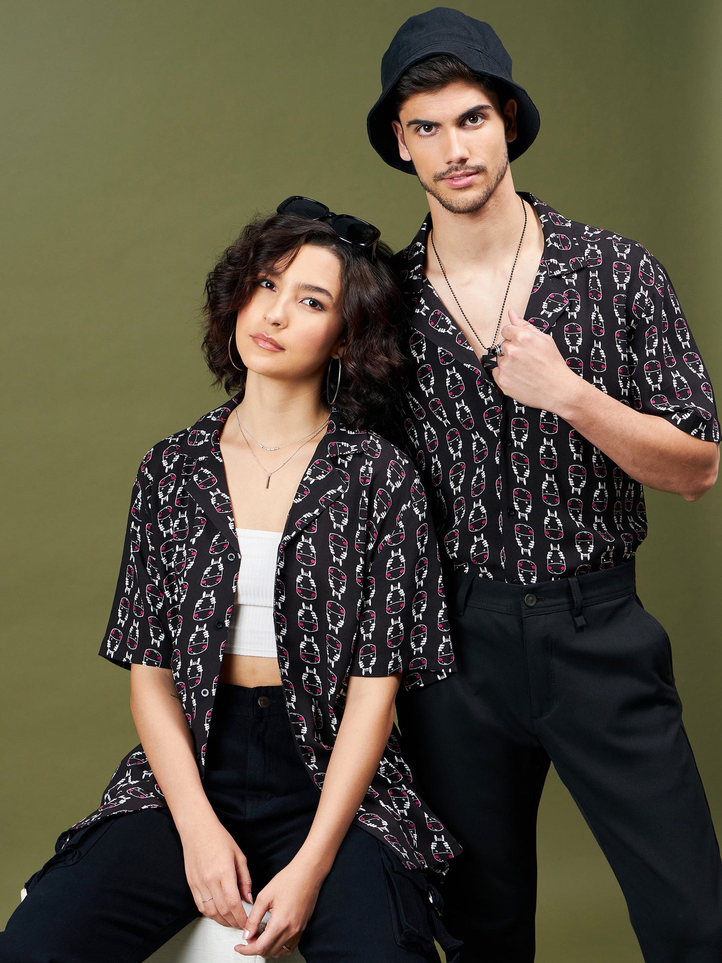 Unisex Black Conversational Relax Fit Shirt