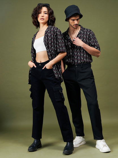 Unisex Black Conversational Relax Fit Shirt