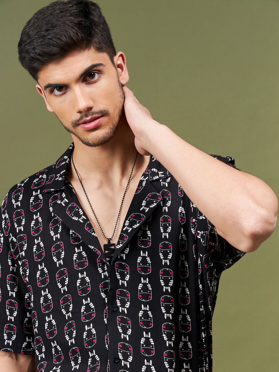 Unisex Black Conversational Relax Fit Shirt