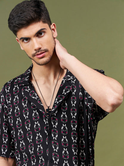 Unisex Black Conversational Relax Fit Shirt