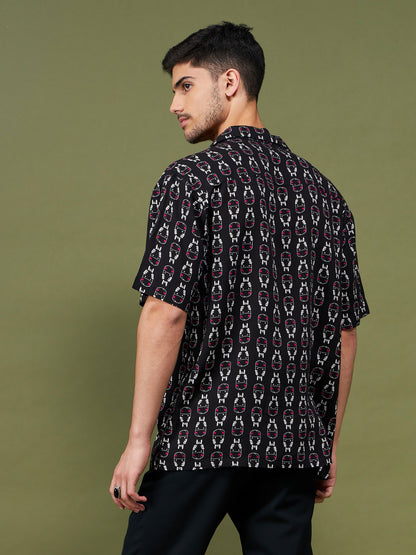 Unisex Black Conversational Relax Fit Shirt