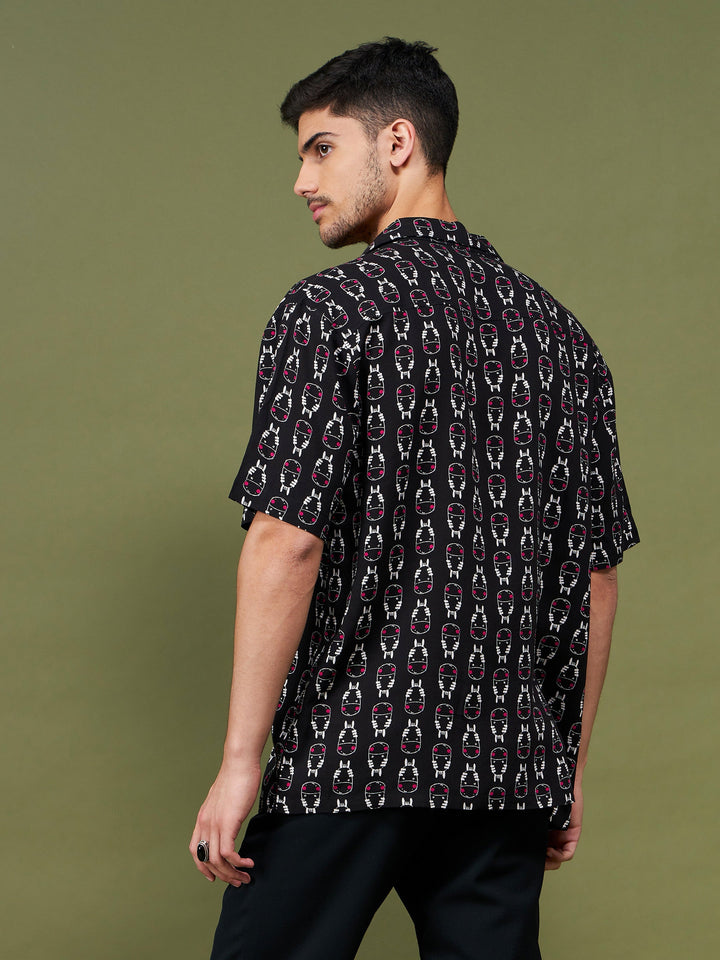 Unisex Black Conversational Relax Fit Shirt