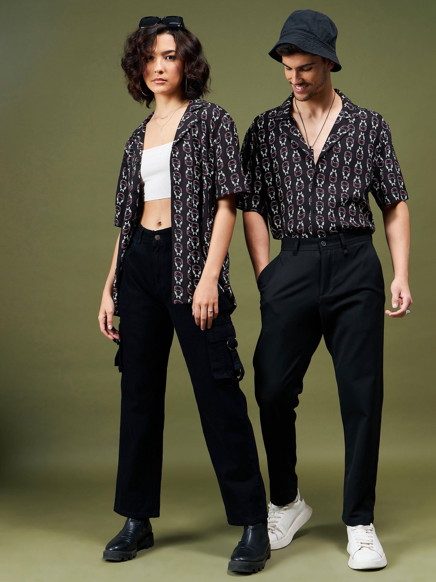 Unisex Black Conversational Relax Fit Shirt