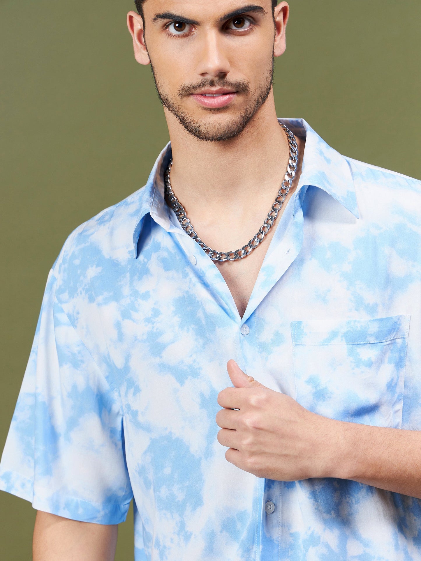 Unisex Blue & White Tie-Dye Print Relax Shirt