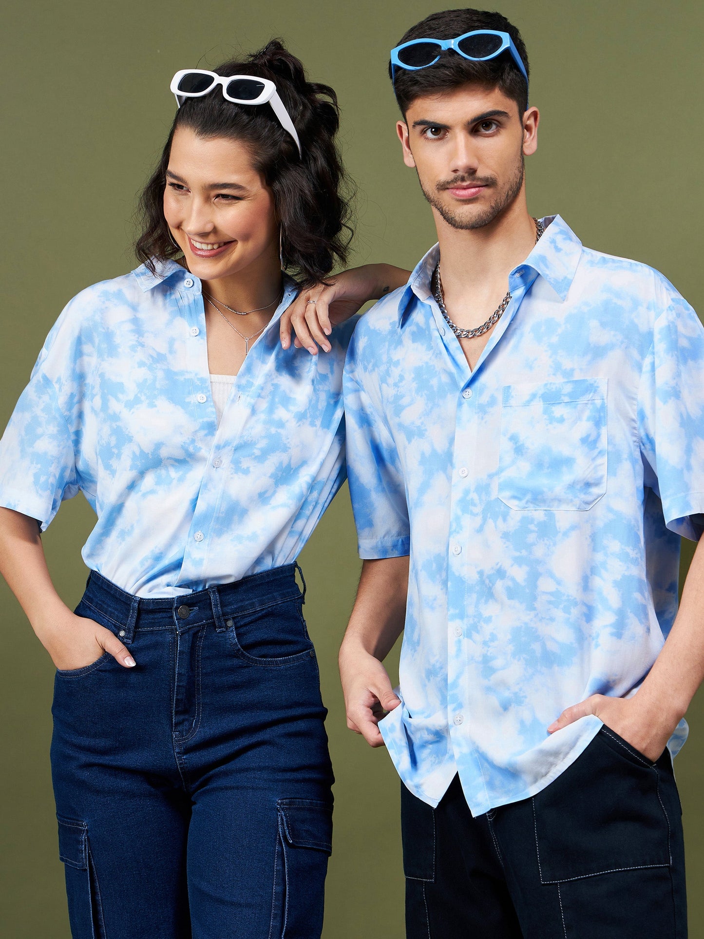 Unisex Blue & White Tie-Dye Print Relax Shirt