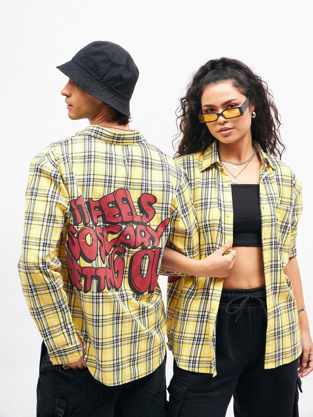Unisex Yellow Check GETTING OLD Oversized Shirt