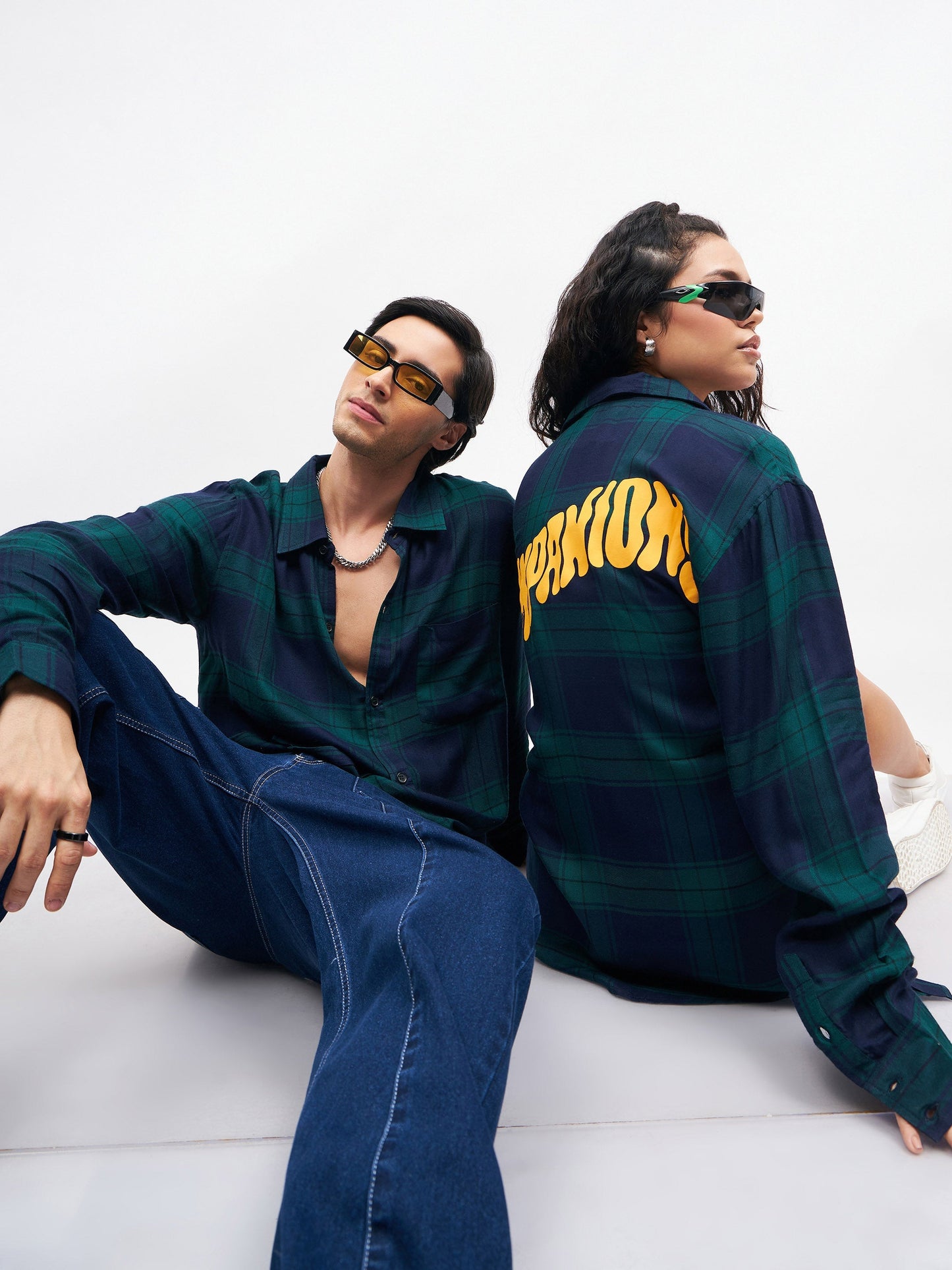 Unisex Navy Check COMPANIONS Oversized Shirt