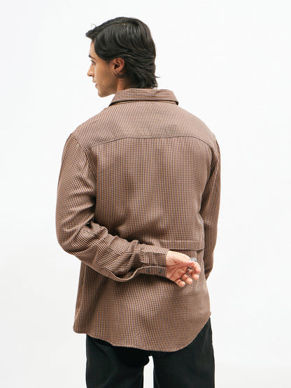 Unisex Brown Check Oversized Shirt
