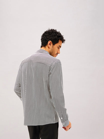 Men White & Black Stripes Relax Fit Shirt