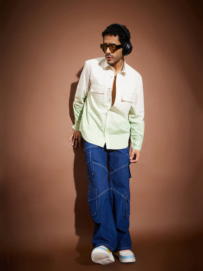 Men Green & White Ombre Shirt