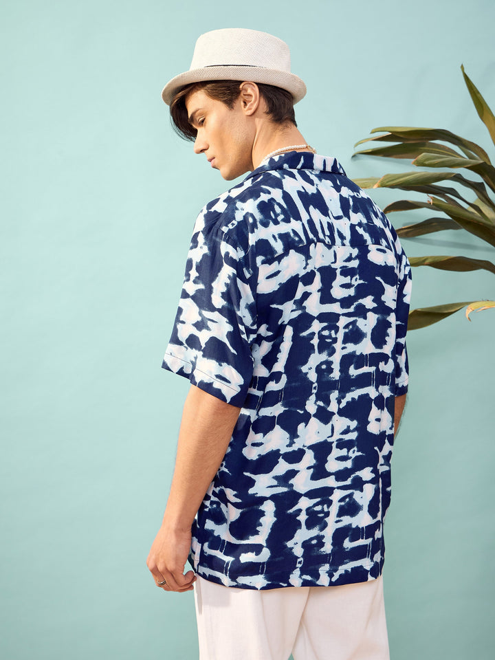 Unisex Navy &amp; White Abstract Print Relax Fit Shirt