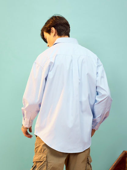 Men Blue & White Stripe Oversize Shirt