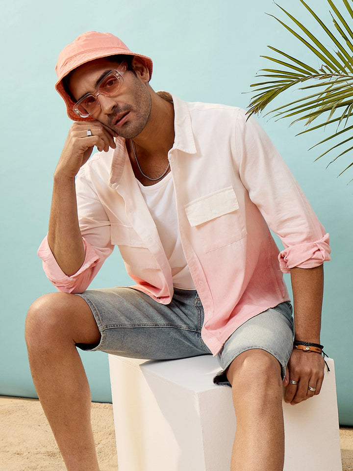 Men Mauve &amp; White Ombre Shirt