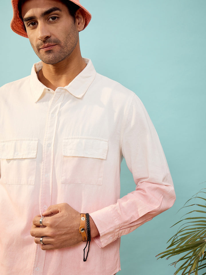 Men Mauve &amp; White Ombre Shirt
