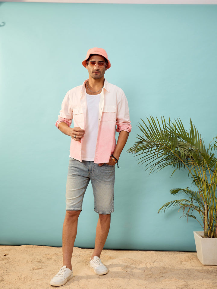 Men Mauve &amp; White Ombre Shirt
