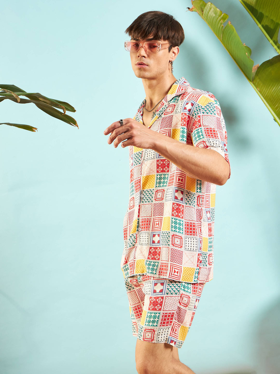 Men White &amp; Red Conversational Print Relax Fit Shirt