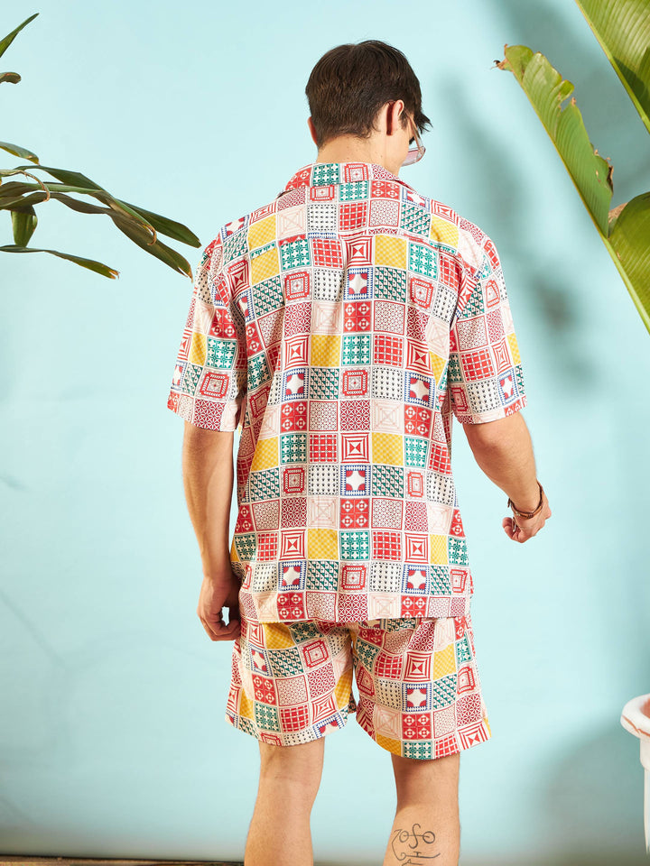 Men White &amp; Red Conversational Print Relax Fit Shirt