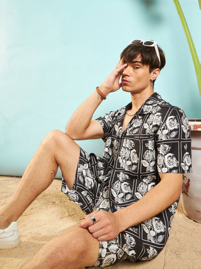 Men White & Black Floral Relax Fit Shirt