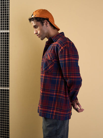 Men Rust & Blue Check GIANT Embroidery Oversize Shirt