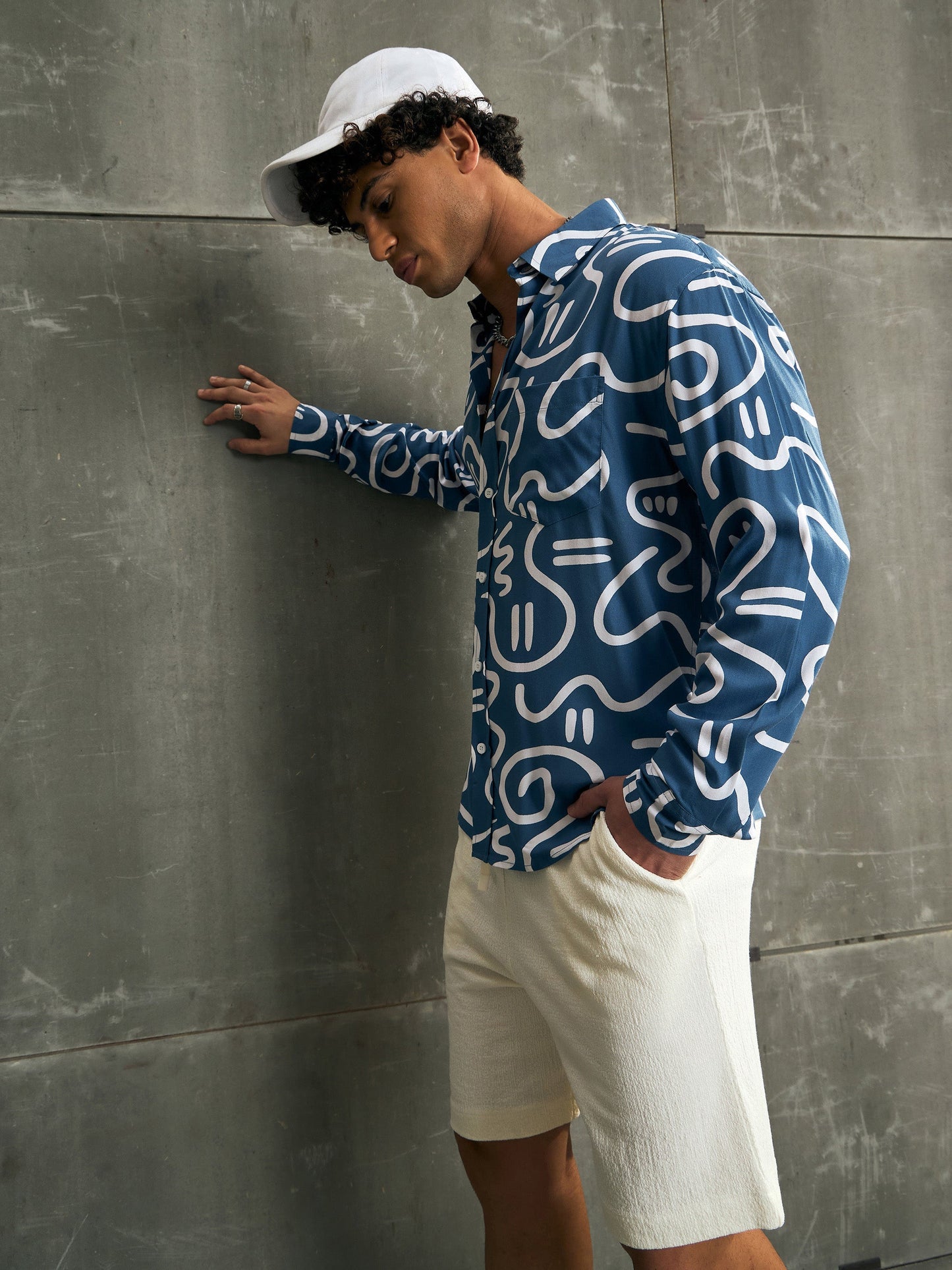 Men Teal Conversational Print Relax Fit Shirt