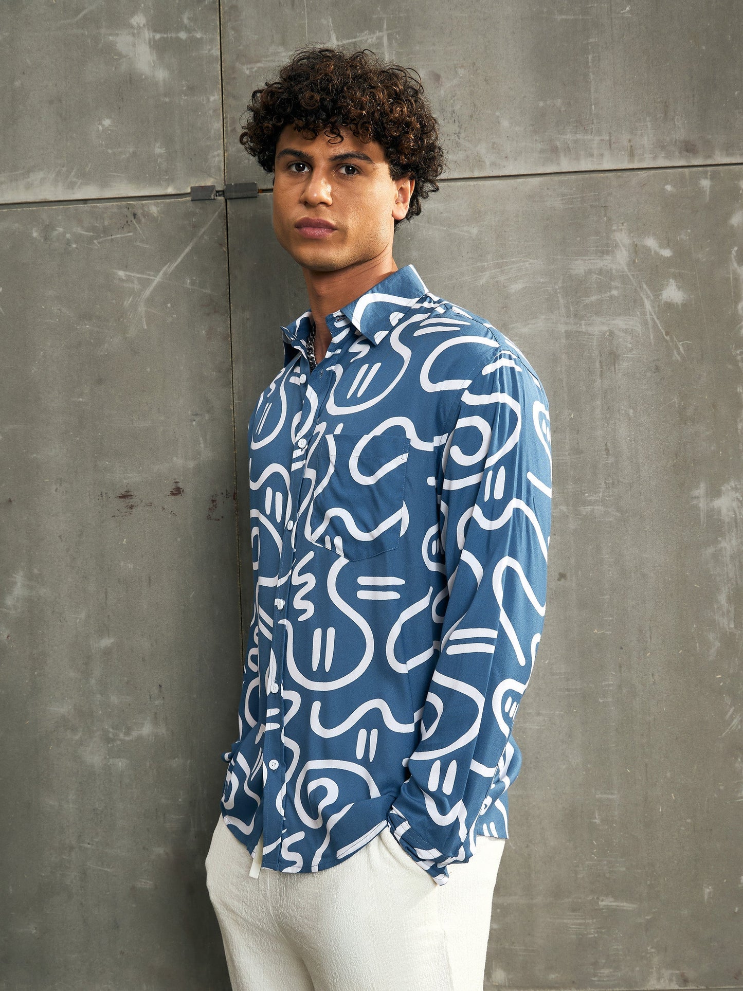 Men Teal Conversational Print Relax Fit Shirt