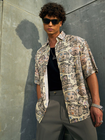 Men Beige Conversational Print Relax Fit Shirt