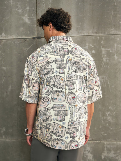Men Beige Conversational Print Relax Fit Shirt