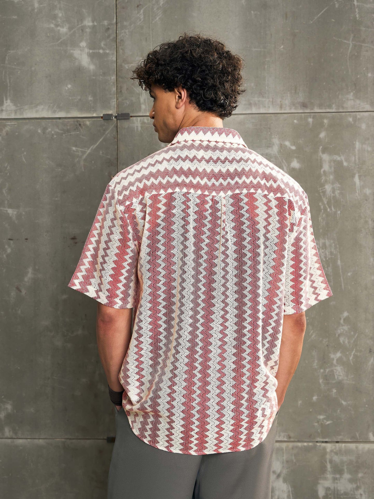 Men Beige & Red Geometric Printed Relax Fit Shirt
