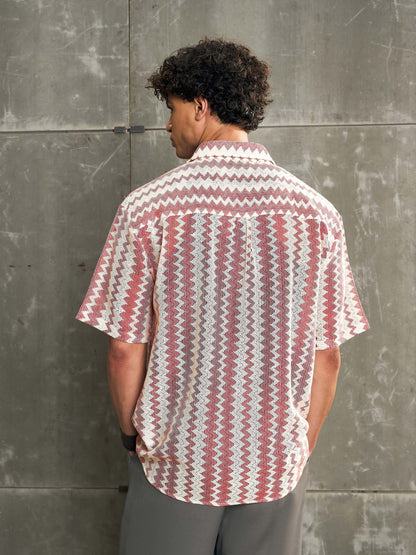 Men Beige & Red Geometric Printed Relax Fit Shirt