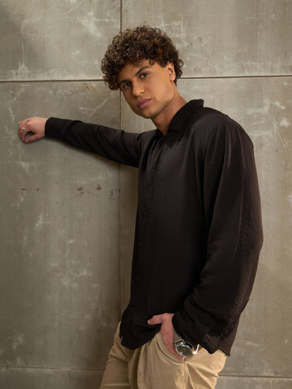 Men Black Relax Fit Full Sleeve Shirt