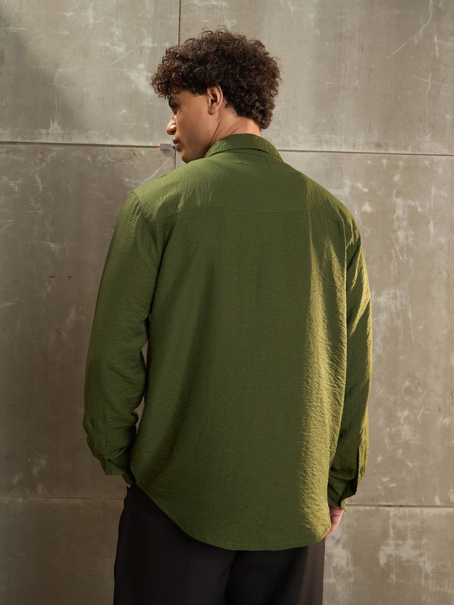 Men Olive Relax Fit Full Sleeve Shirt