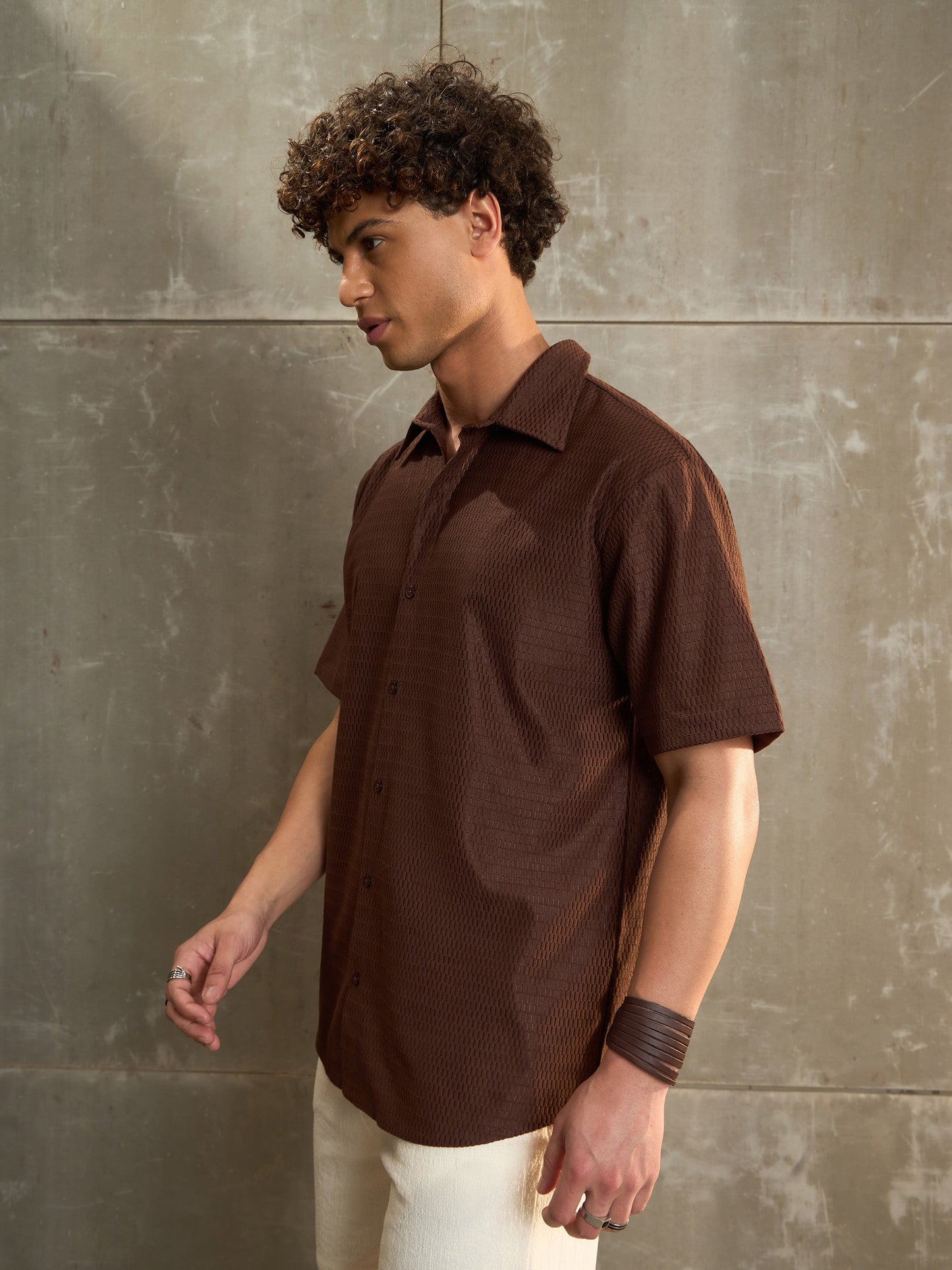 Men Brown Relax Fit Short Sleeve Shirt