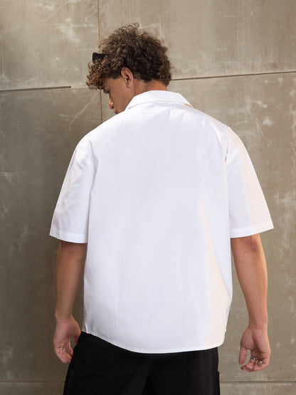 Men White Poplin Front Pocket Relax Fit Shirt