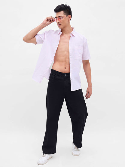 Men Pink & White Stripes Short Sleeve Shirt