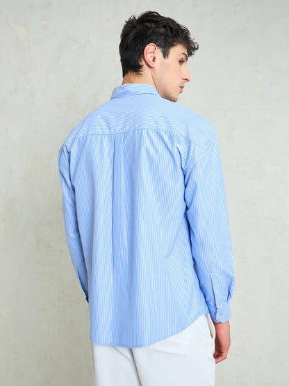 Men Blue & White Stripes Basic Relax Fit Shirt