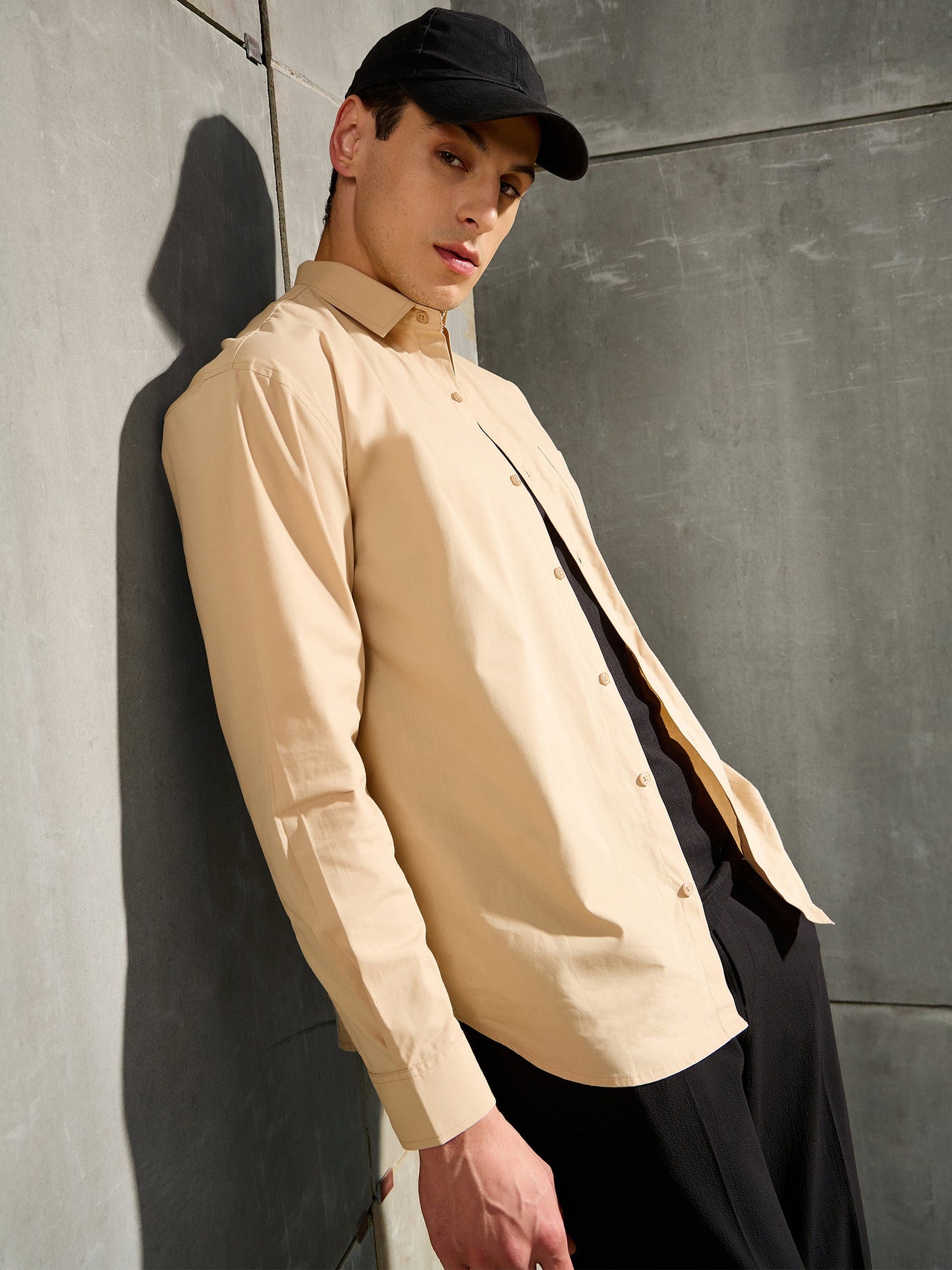 Men Beige Basic Relax Fit Shirt