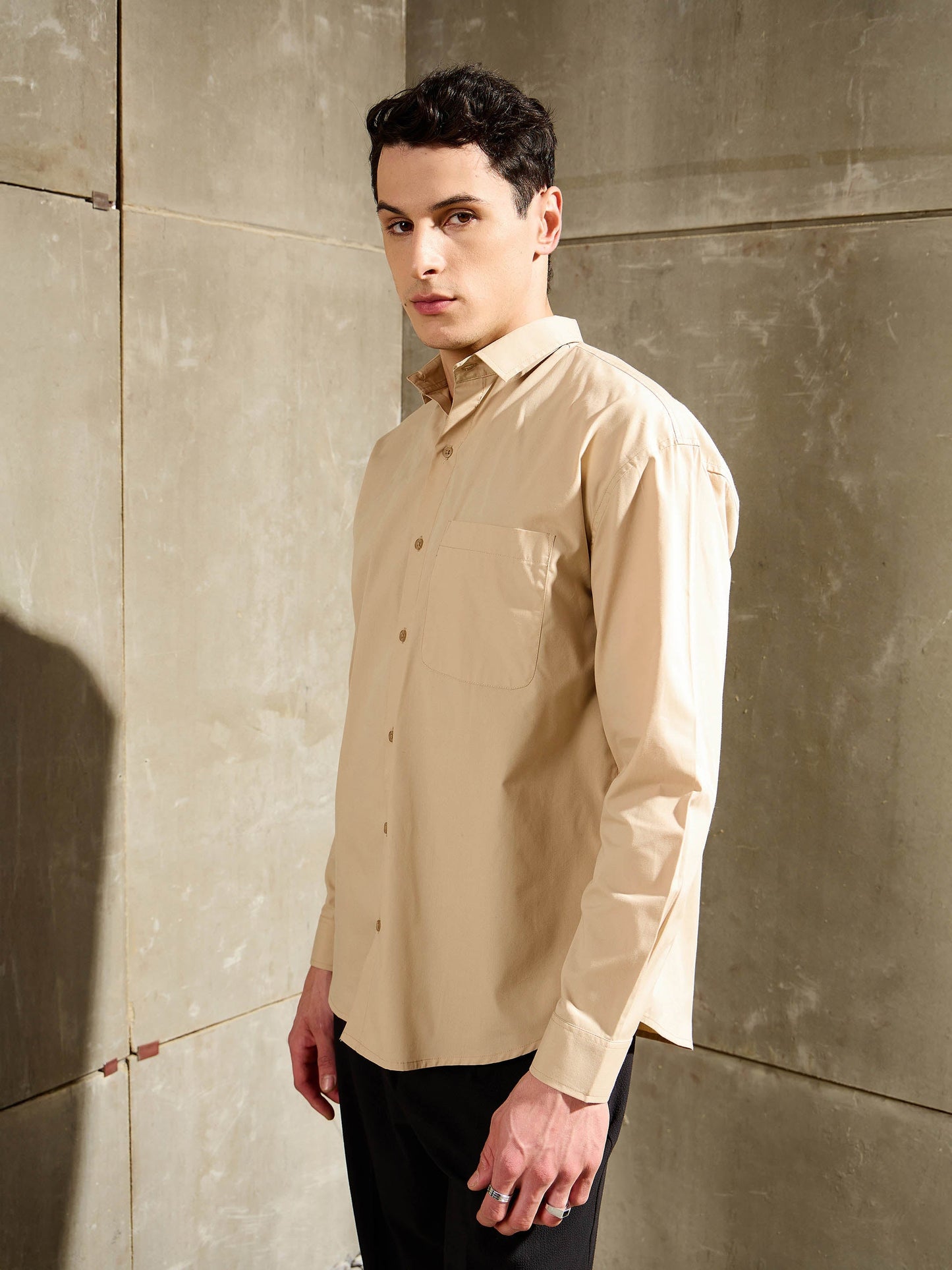 Men Beige Basic Relax Fit Shirt