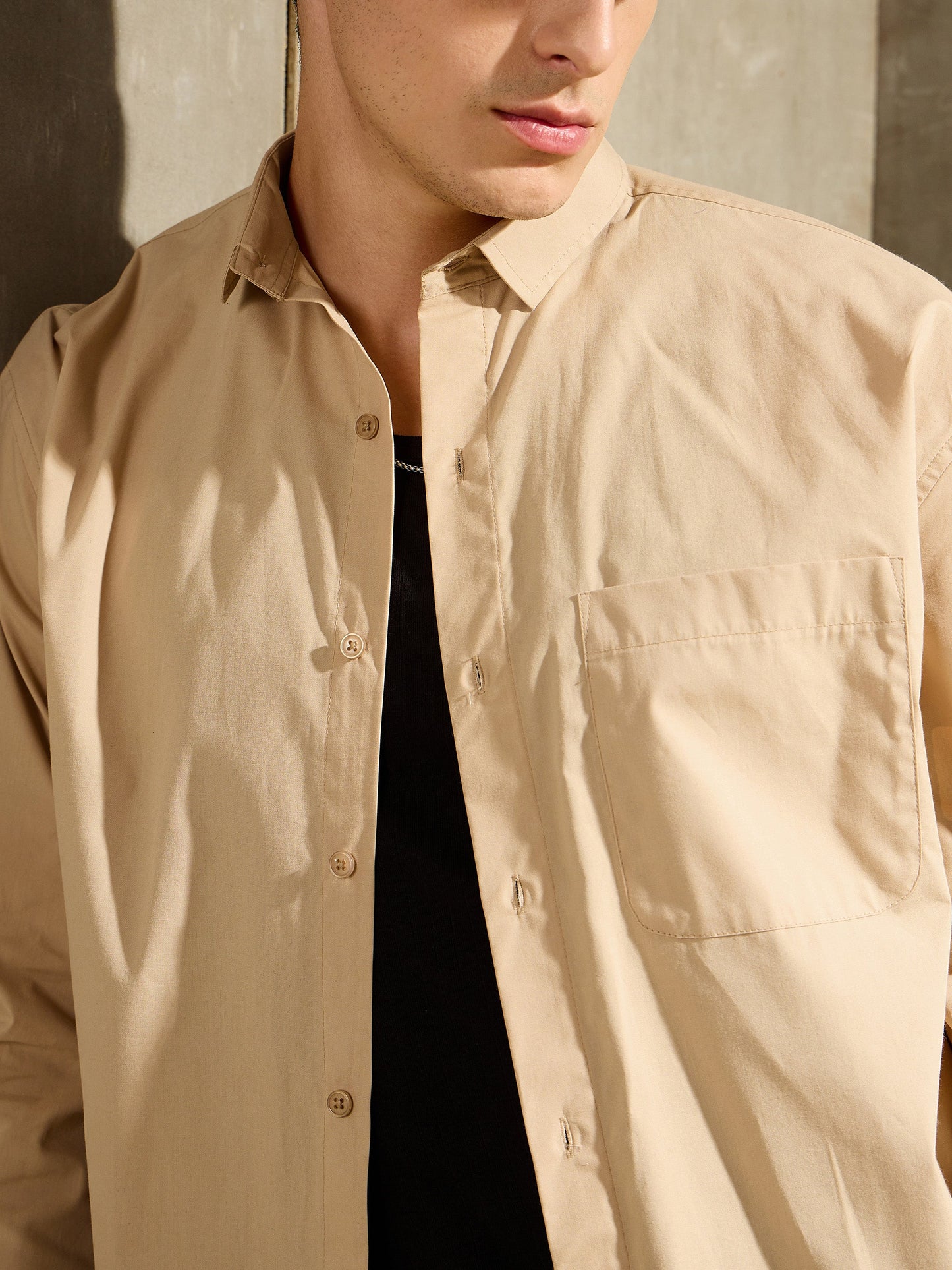 Men Beige Basic Relax Fit Shirt