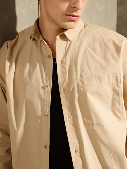 Men Beige Basic Relax Fit Shirt