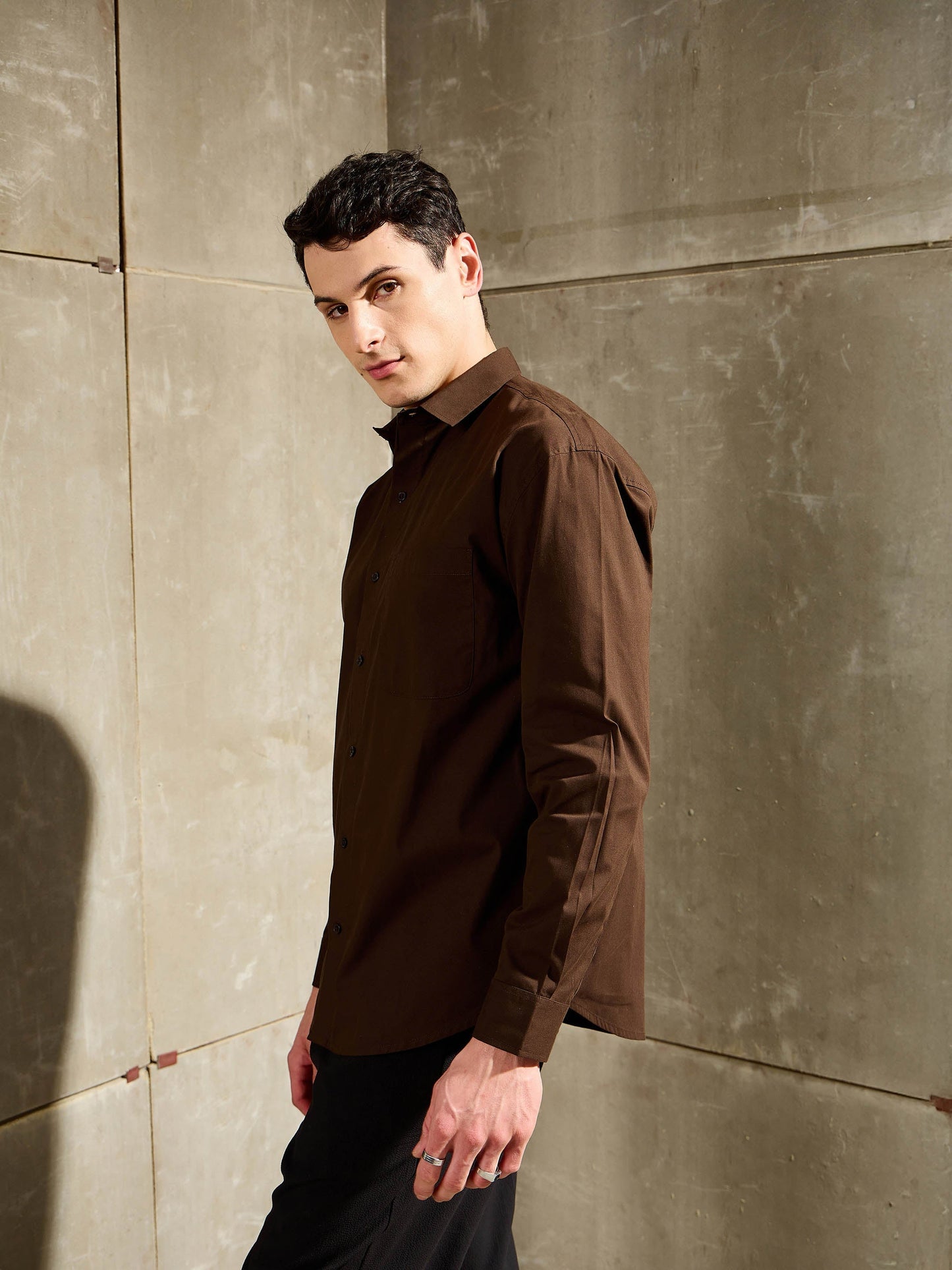 Men Brown Basic Relax Fit Shirt