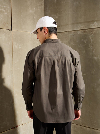 Men Khaki Basic Relax Fit Shirt
